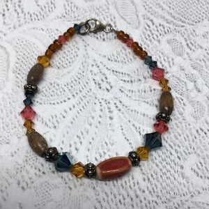 𝅺Vintage artisan one of a kind beaded boho  bracelet sterling silver 925 clasp.